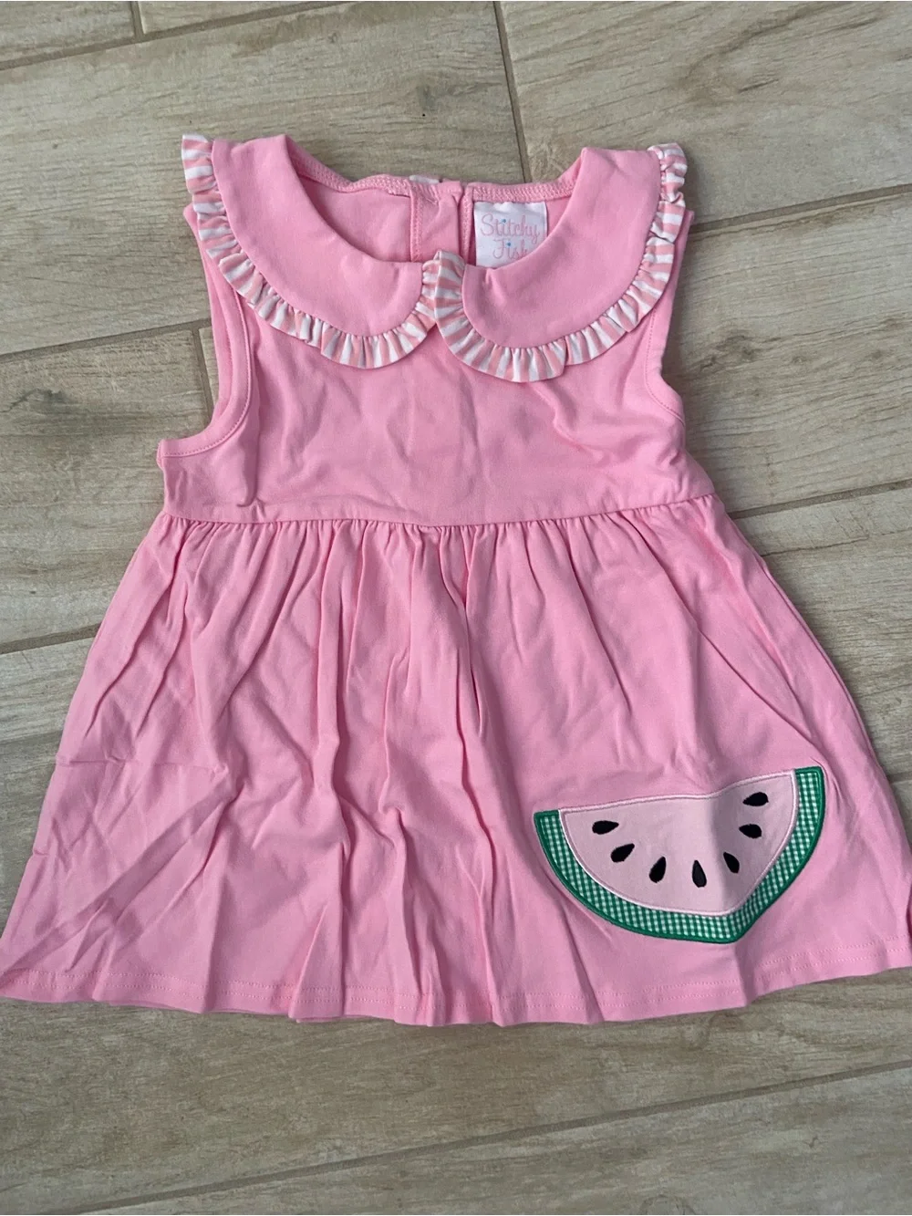 Stitchy Fish Girls 6T XS Small Watermelon Pink & Mint Summer Stripe Short Set